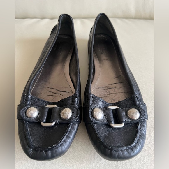 COACH Black Leather Flats Size 7 - Picture 2 of 6